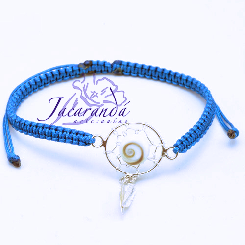 Pulsera macramé azul con centro de plata atrapasueño con ojo Shiva