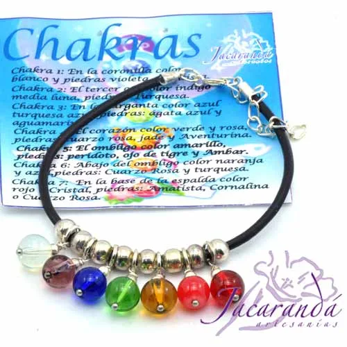Pulsera de cuero Negro y piedras de los 7 Chakras 2 1121 4 Pulsera de cuero Negro y piedras de los 7 Chakras 1