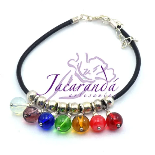 Pulsera de cuero Negro y piedras de los 7 Chakras 1 Pulsera de cuero Negro y piedras de los 7 Chakras