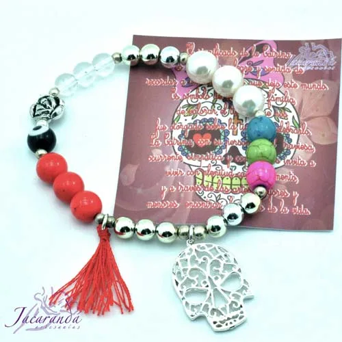 1125 3 Pulsera elastica medala Catrina con vulanico y amuletos 2
