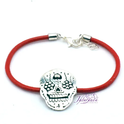 Pulsera catrina Cordón de cuero Rojo