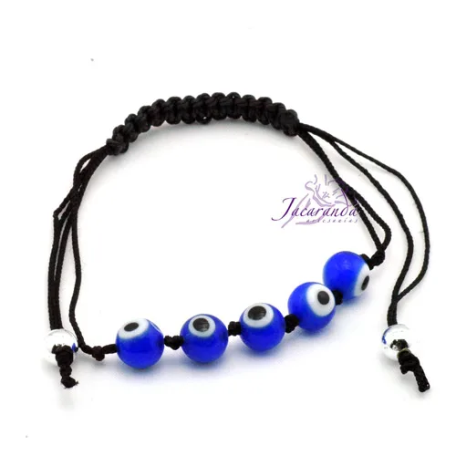 Pulsera de cordon Negro macrame con "OJOS TURCO"