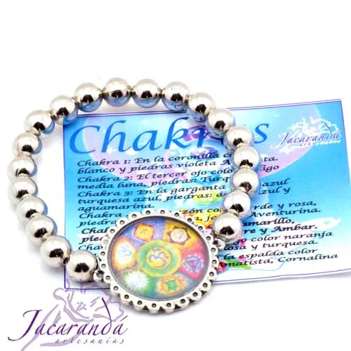Pulsera perlas de metal enchapadas en plata simbolo 7 chakras