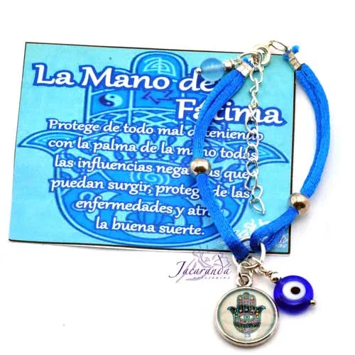 Pulsera dos hilos seda color turquesa con colgante Mano de Fatima