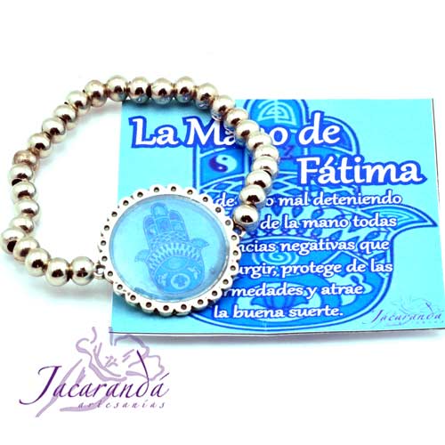 Pulsera perlas de metal enchapadas en plata simbolo Mano de Fatima