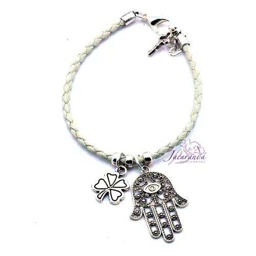 Pulsera de cuero trenzado Natura con colgante mano de Fatima