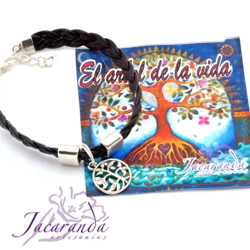 Pulsera piel trenzada plana negra "ÁRBOL DE LA VIDA" 2 Pulsera piel trenzada plana negra "ÁRBOL DE LA VIDA"