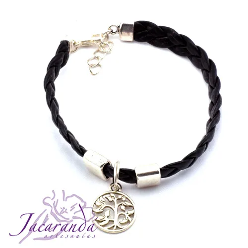 Pulsera piel trenzada plana negra "ÁRBOL DE LA VIDA" 1 Pulsera piel trenzada plana negra "ÁRBOL DE LA VIDA"