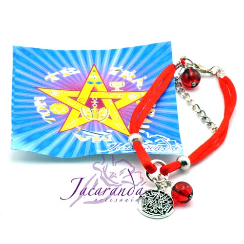 1190 5 Pulsera de cordon de seda rojo con colgante Tetragrammatron con carton