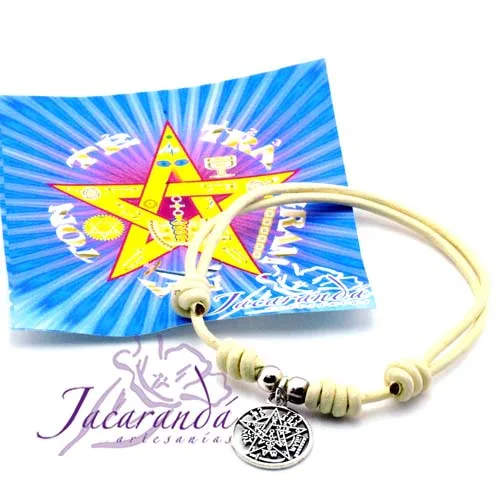 Pulsera cordón de cuero color natura con medalla Tetragrammaton 2 Pulsera cordón de cuero color natura con medalla Tetragrammaton