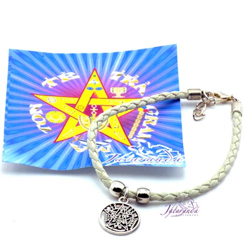 1190 8 Pulsera cordon de cuero trenzado color natura con colgante Tetragrammatron