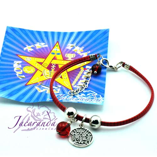 Pulsera de cuero rojo plano con medalla de Tetragrammatron