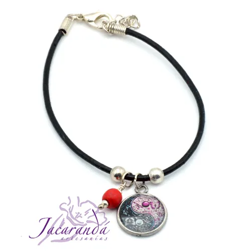 Pulsera cordon piel medalla Yin Yang