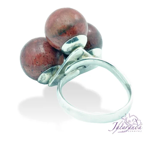 Anillo de plata 925 Tres bolas de coral esponja ajustable