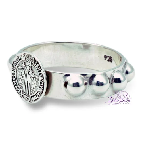 Anillo de Plata cinta Rosario con San Benito 2 Anillo de Plata cinta Rosario con San Benito