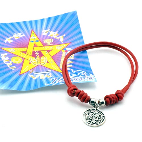 Pulsera de cuero rojo con colgante Tetragrammatron
