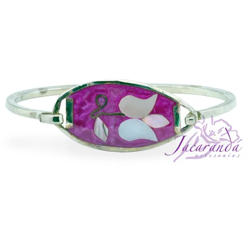 Pulsera enchapada en plata Centro Fucsia tulipán nácar