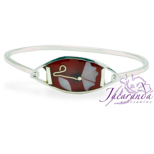 Pulsera enchapada en plata Centro Rojo clavel Nacar