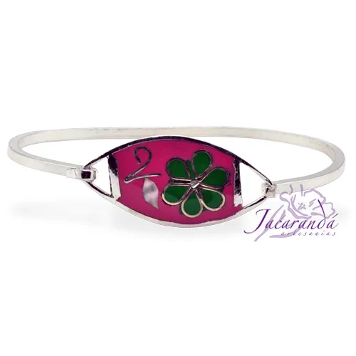 Pulsera enchapada en plata Centro Fucsia Margarita verde