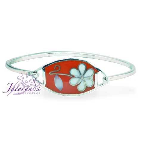 Pulsera enchapada en plata Centro naranja margarita Blanca