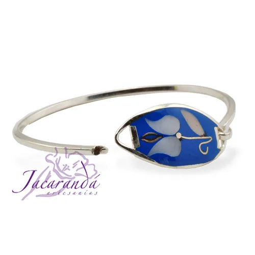 Pulsera enchapada en plata Centro Azul Tulipán Nacar 2 Pulsera enchapada en plata Centro Azul Tulipán Nacar