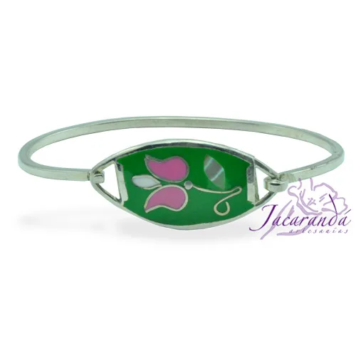 Pulsera enchapada en plata Centro Verde Tulipán Rosa
