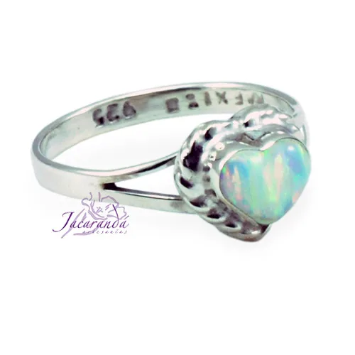 Anillo de plata 925 ópalo Blanco Nacar diseño corazón 7 mm