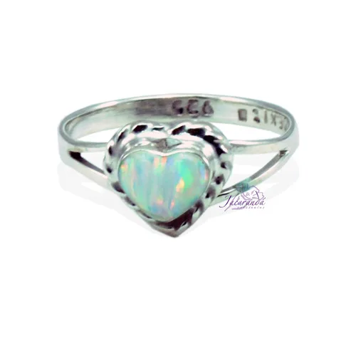 Anillo de plata 925 ópalo Blanco Nacar diseño corazón 7 mm