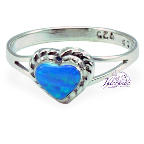 Anillo de plata 925 opalo azul diseño corazon 7 mm