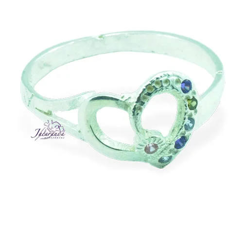 Anillo de plata 925 con circón color cristal de roca diseño corazón