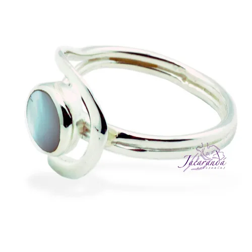 Anillo de Plata 925 Nacar diseño Doble circulo 15 mm (Ajustable)