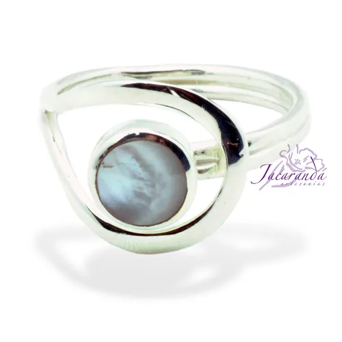 Anillo de Plata 925 Nacar diseño Doble circulo 15 mm (Ajustable)