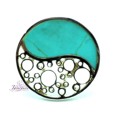 Anillo de plata 925 circulo yin yang Turquesa