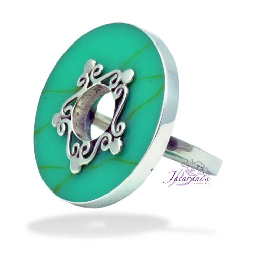 Anillo de plata 925 circulo turquesa centro decorado