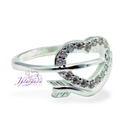 Anillo de plata 925 con circónes cristal diseño corazón cupido