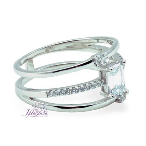 Anillo de plata 925 con circones cristal enchapado en rodio alianza triple
