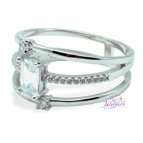 Anillo de plata 925 con circones cristal enchapado en rodio alianza triple