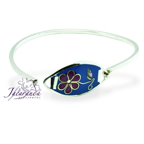 Pulsera enchapada en plata Centro Azul diseño margarita Fucsia 2 Pulsera enchapada en plata Centro Azul diseño Fucsia