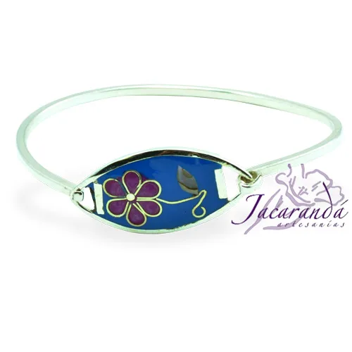 Pulsera enchapada en plata Centro Azul diseño Fucsia
