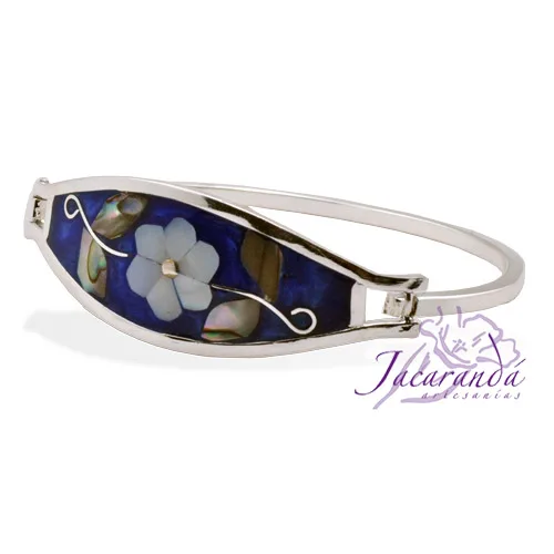 Pulsera enchapada en plata Centro Azul margarita Nacar 2 Pulsera enchapada en plata Centro Azul margarita Nacar