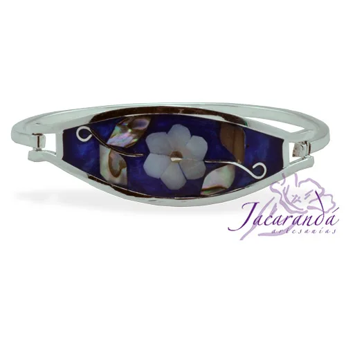 Pulsera enchapada en plata Centro Azul margarita Nacar