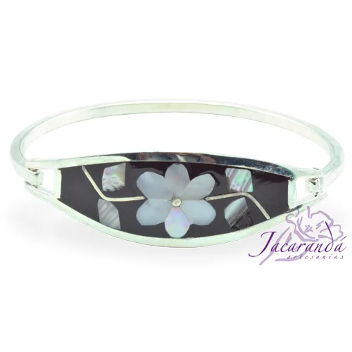 Pulsera enchapada en plata Centro negro Margarita Nacar