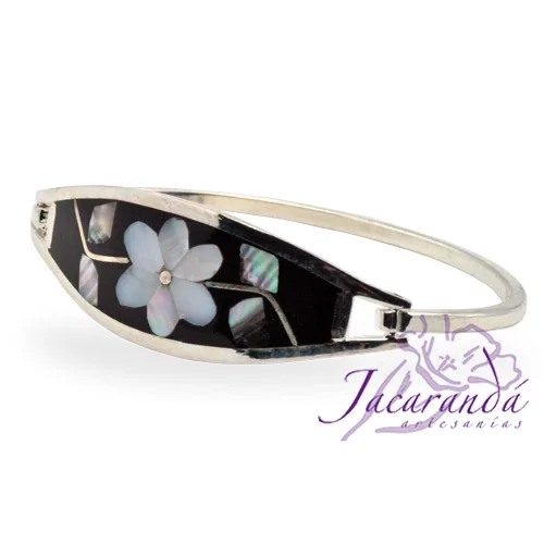 Pulsera enchapada en plata Centro negro Margarita Nacar