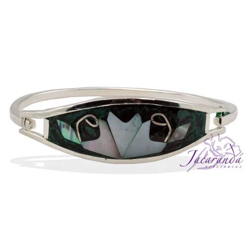 Pulsera enchapada en plata centro Verde Clavel Nacar