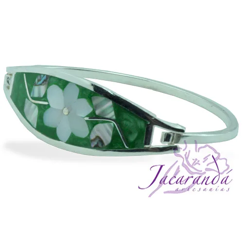 Pulsera enchapada en plata Centro Verde margarita Nacar