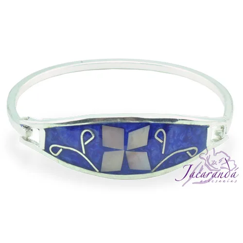 Pulsera enchapada en plata Centro Azul Trébol Nacar