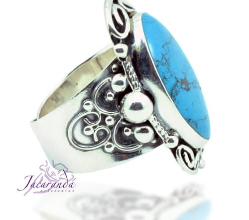 Anillo de plata ajustable ojo de Horus 60 Anillo de plata 925 con piedra Turquesa Mexicana