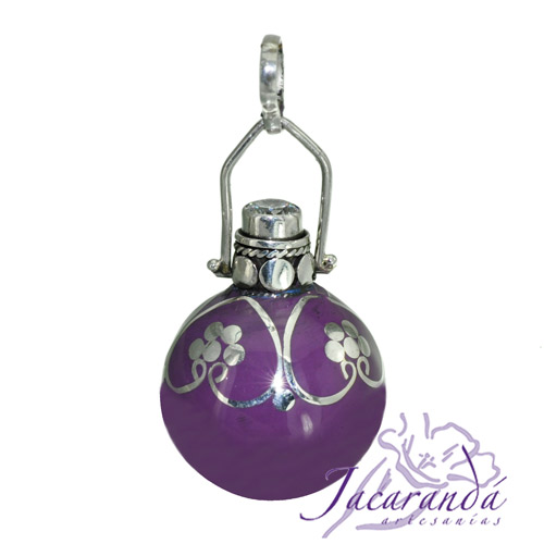 Llamador de ángeles Plata 925 con diseño Flores con circones color Purpura